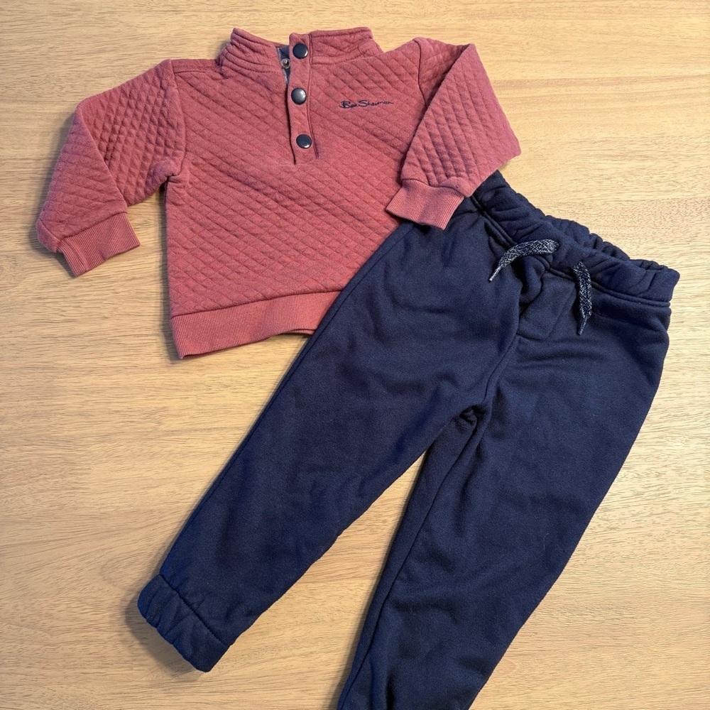 Ben Sherman Kids Quilted Top and Jogger Set - Maroon and Navy 24M